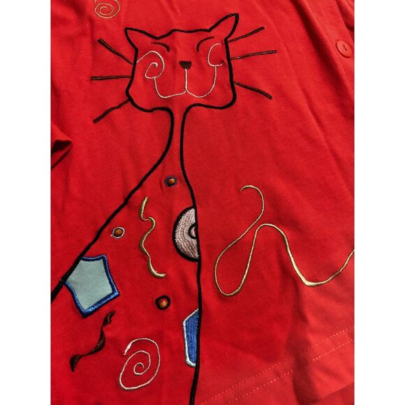 Onque Casuals Catcore Art Shirt L Whimsical Artsy Maximalist Button Front Top - Picture 2 of 9